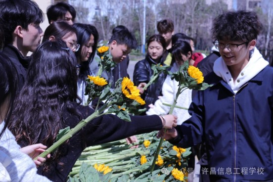 学生收到向日葵